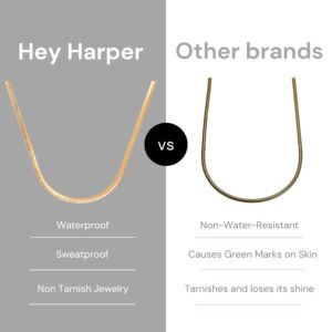 Hey Harper Herringbone Chain Necklace - Waterproof Jewelry - 14k Gold, Tarnish free, Stainless Steel Jewelry for Women, Stainless Steel, No Gemstone