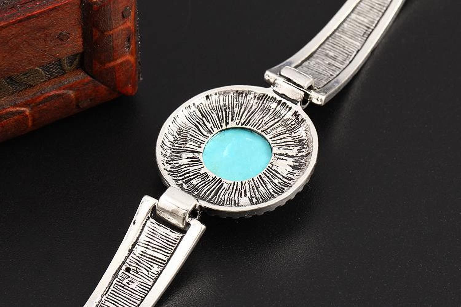 ZIVEMOT Western National Style Vintage Turquoise Bracelet Silver Turquoise Bangle Western Jewelry for Women