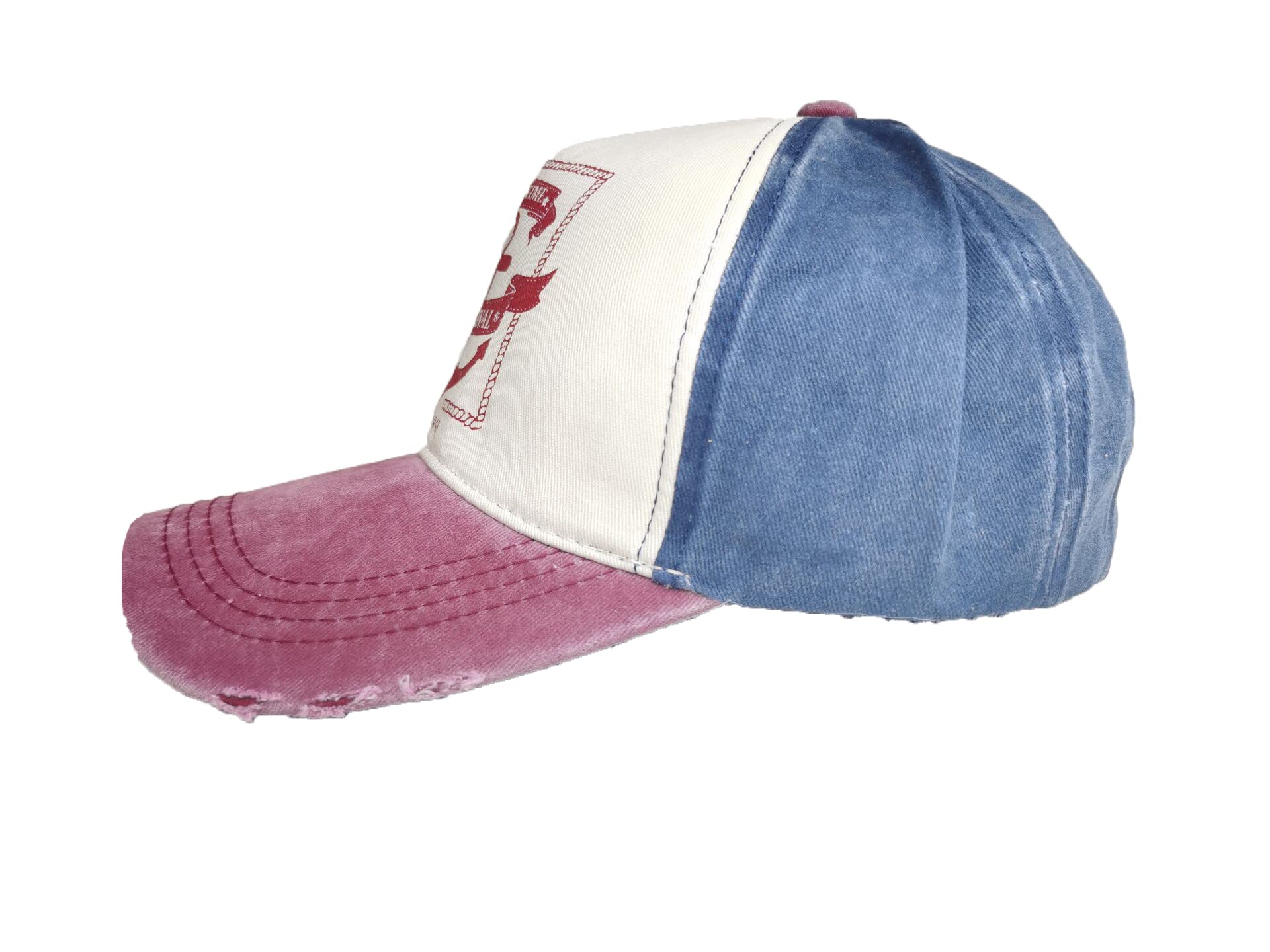 LONGTEN Vintage Baseball Cap Fashion Anchor Pattern Denim Cotton Frayed Edge Sunhat Adjustable Unisex C