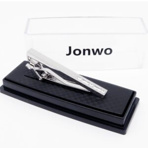 Jonwo Men's Crystal Tie Clip Silver Tone Tie Bar for Gentleman Regular Necktie Tie Clip for Business Anniversary (White Crystal)