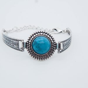 ZIVEMOT Western National Style Vintage Turquoise Bracelet Silver Turquoise Bangle Western Jewelry for Women