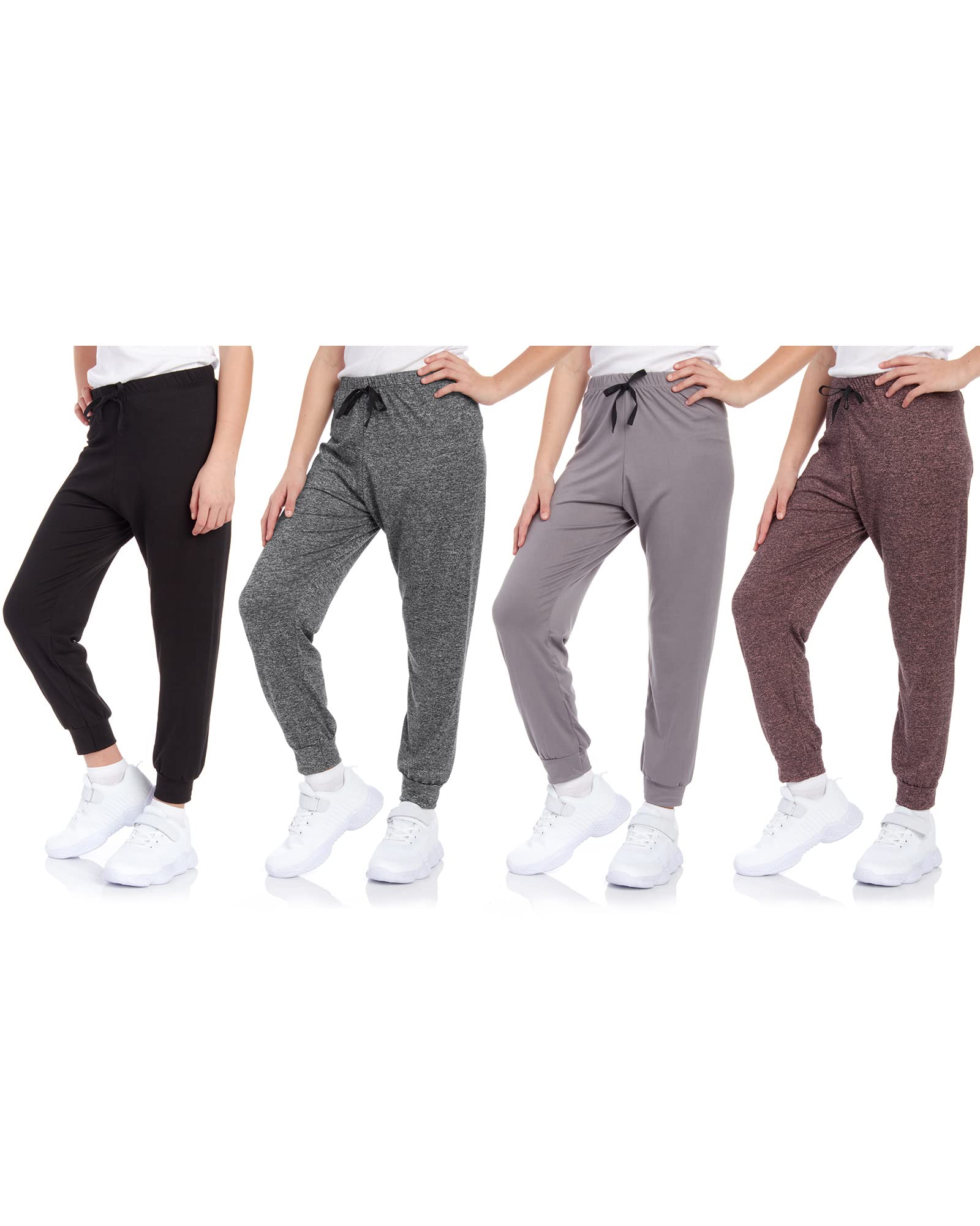 Sweet Hearts Girls' Sweatpants - 4 Pack Super Soft Athletic Performance Jogger Pants: Made in USA (7-16) , Size 10-12, Black/Grey/Charcoal/Pink Space-dye