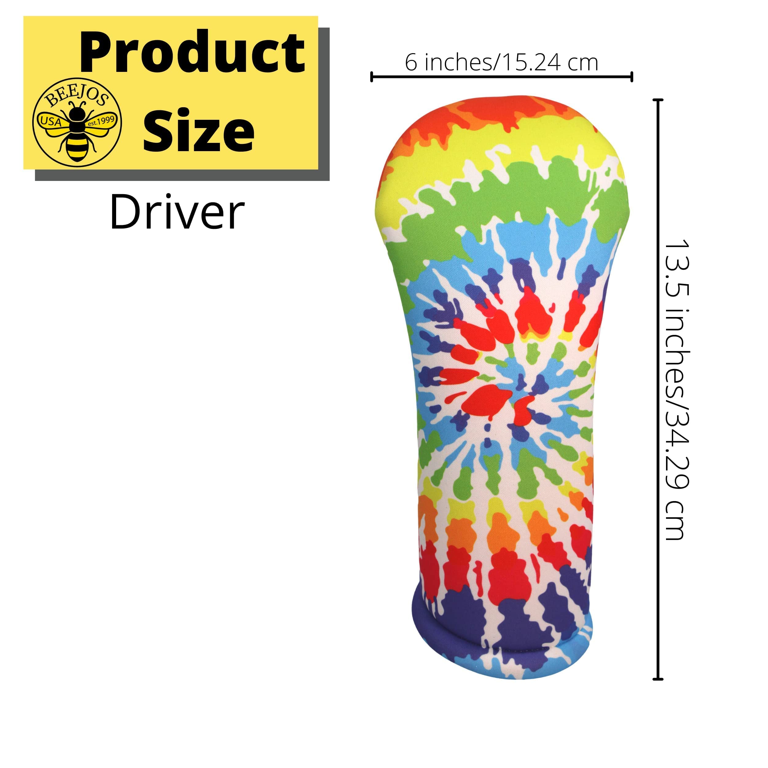 Tie Dye Collection Golf Club Headcovers 3 Separate Sizes Driver Fairway Hybrid All Sold Separately Handmade in USA by BeeJos (Rainbow, Driver)