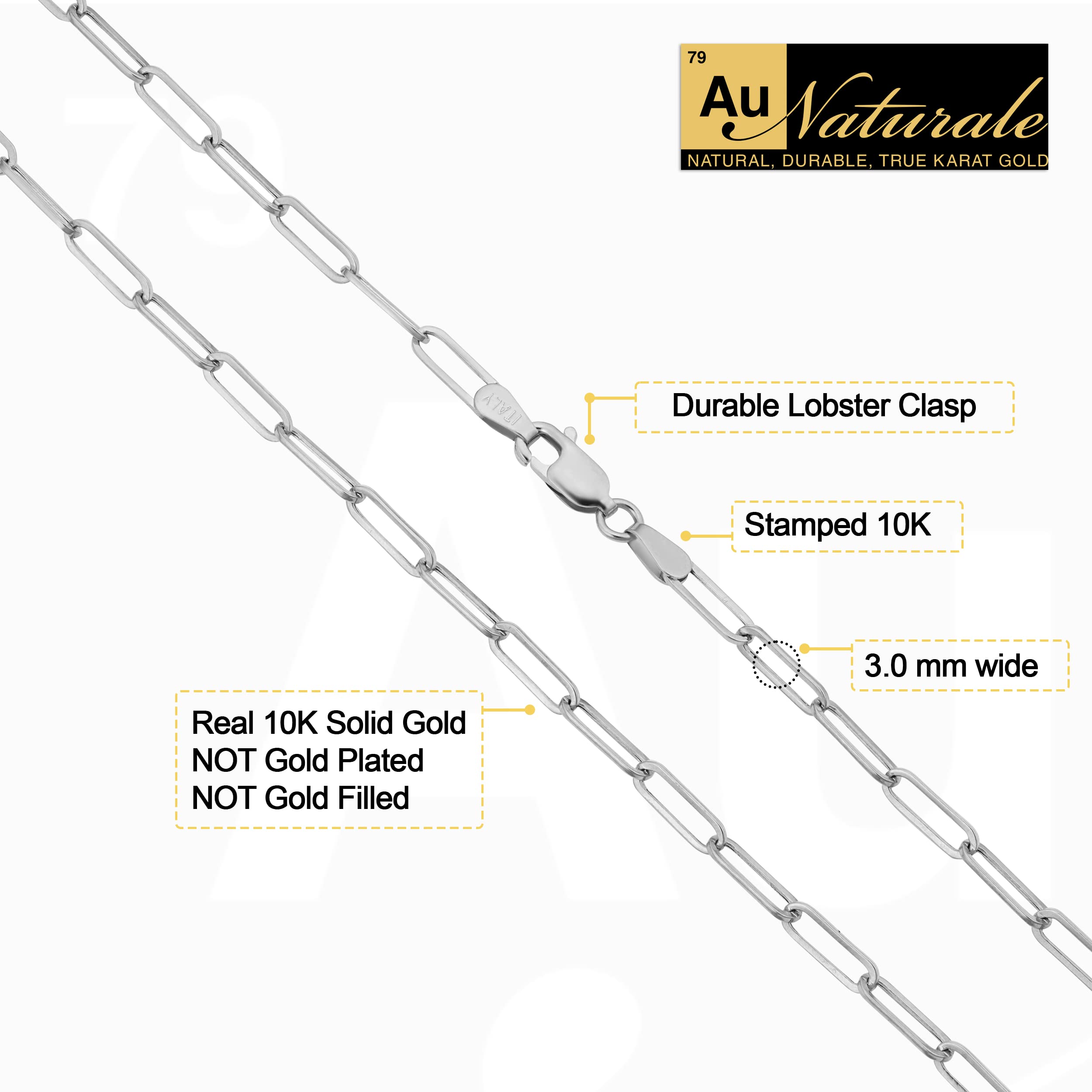 Au Naturale 10k White Gold Paperclip Link Chain Necklace (3 mm, 18 inch)