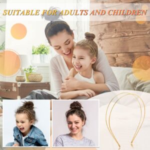 Syhood 4 Pieces Metal Double Layer Headbands Row Wire Headband for Women Wedding Hair Band Elastic Metal Hairband for Girls (Gold,Round)