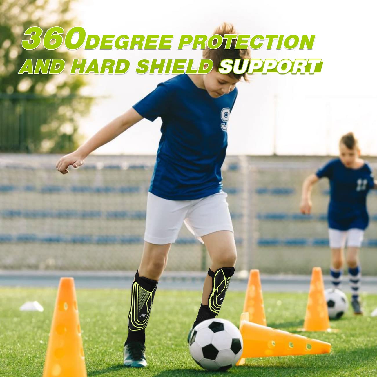 Soccer Football Shin Guards with Ankle Protection, Super Protective Flexible Low-Profile Adult,Youth, Junior