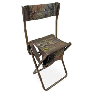 Black Sierra Folding Hunting Stool w/Under Seat Storage Pouch and Carry Strap, Lightweight Portable Hunt Chair w/Backrest, Heavy-Duty Steel Frame Supports 250 LBS, for Hunting, Fishing