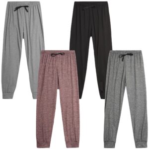 Sweet Hearts Girls' Sweatpants - 4 Pack Super Soft Athletic Performance Jogger Pants: Made in USA (7-16) , Size 10-12, Black/Grey/Charcoal/Pink Space-dye