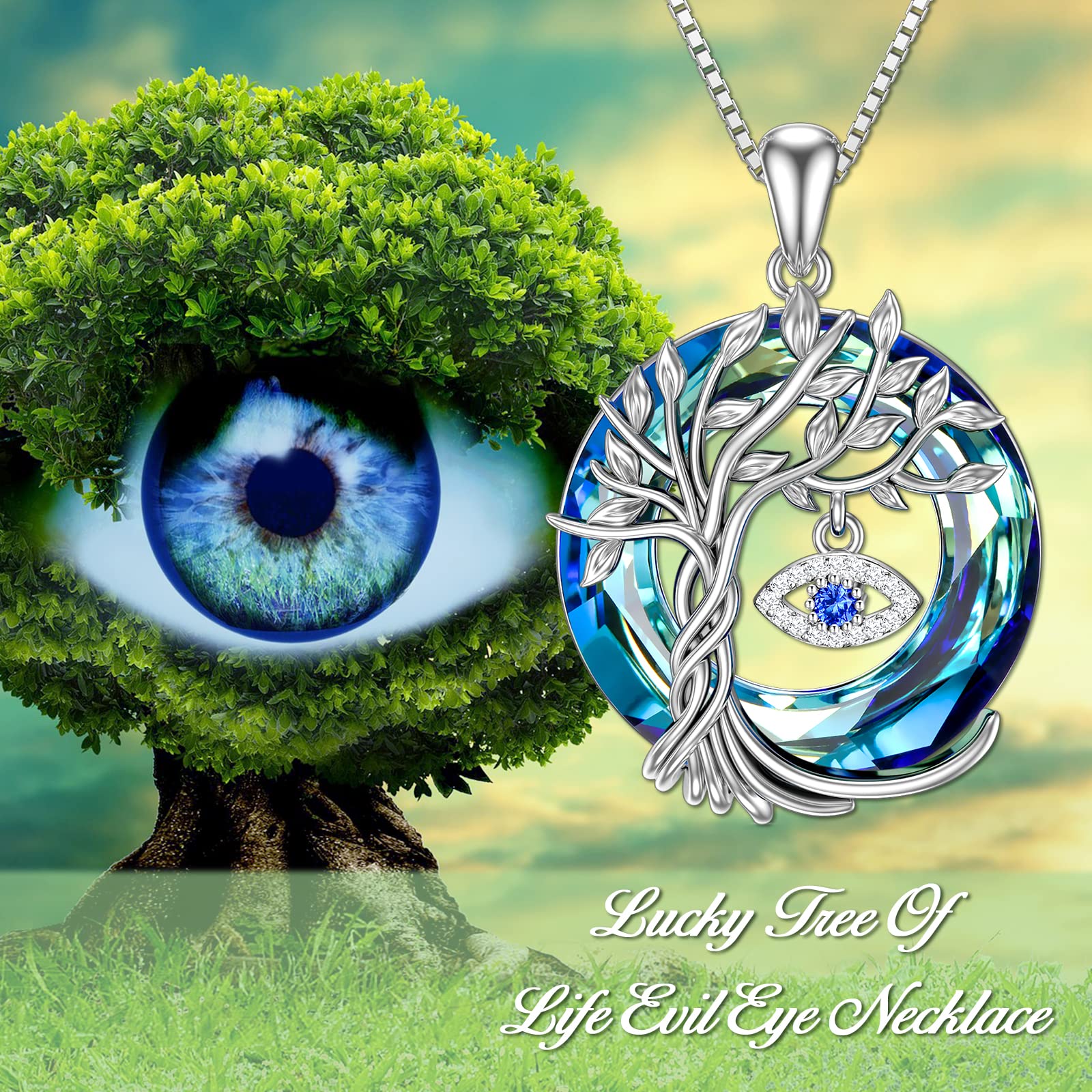 TOUPOP Evil Eye Necklace Luck Blue Evil Eye Protection Pendant with Circle Crystal S925 Sterling Silver Jewelry For Her Women Teens Girls Valentine's Day Mother's day gift