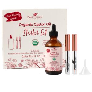 Plant Therapy Castor Oil Starter Set USDA Organic Cold Pressed 100% Pure Hexane Free, Conditioning & Healing, For Dry Skin, Hair Growth - Skin, Hair Care, Eyelashes