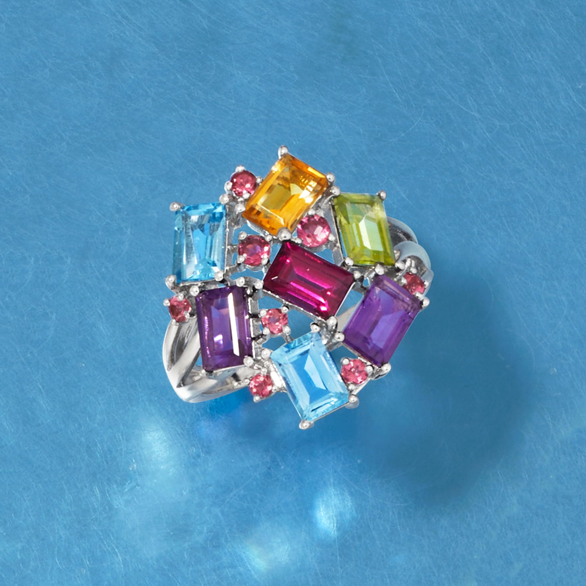 Ross-Simons 4.50 ct. t.w. Multi-Gemstone Cluster Ring in Sterling Silver. Size 7