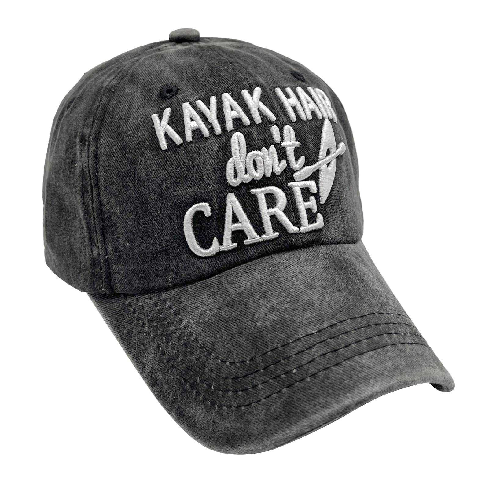 Waldeal Women's Kayak Hair Don't Care 3D Embroidered Hat, Denim Washed Adjustable Baseball Cap