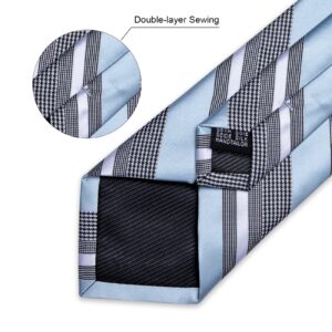 DiBanGu Mens Striped Tie Silk Woven Necktie and Pocket Square Cufflinks Tie Clip Set Wedding Business Formal Gift Tie for Men, Sky Blue and Grey