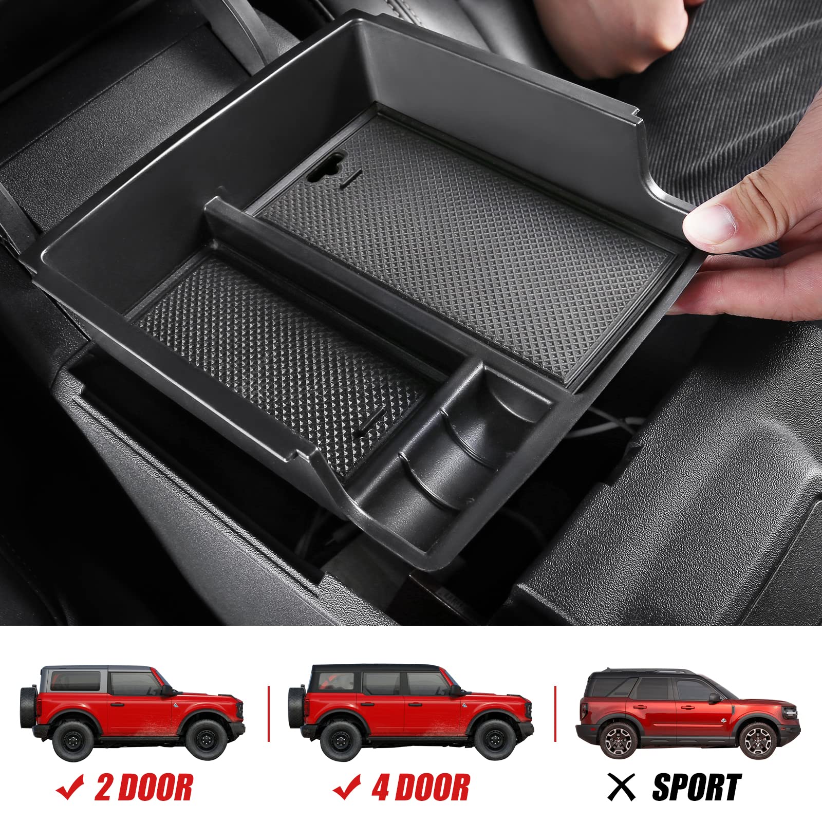 Mabett Center Console Organizer Tray for Ford Bronco Accessories 2024 2023 2022 2021, Armrest Storage Insert Box fit Bronco 2/4 Door with Non-Slip Mat