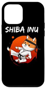 iphone 12 mini funny shiba inu uni dog high kick karate master sport art case