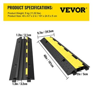 VEVOR Cable Protector Ramp, 5 Packs 2 Channels Speed Bump Hump, Rubber Modular Speed Bump Rated 11000 LBS Load Capacity, Protective Wire Cord Ramp Driveway Rubber Traffic Speed Bumps Cable Protector