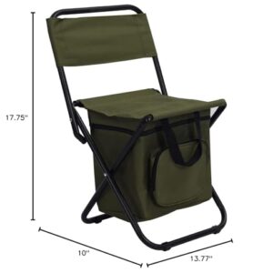 Sequpr Portable Foldable Camping Chair with Cooler Bag, Lightweight Backrest Stool Compact Folding Chair Seat, Outdoor Backrest Stool with Folding Backpack for Camping Hunting Fishing Hiking Green