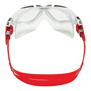 Aqua Sphere Vista Adult Swim Goggles - One-Touch Custom Fit, Wide Peripheral Vision - Durable Mask for Active Open Water Swimmers | Unisex Adult, Clear Lens, White/Red Frame, One Size (MS5050915LC)