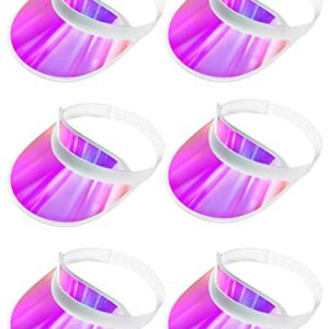 Geyoga 6 Pcs Pink Clear Sun Visor Hats Plastic Sun Visor UV Protection Golf Cap Unisex PVC Transparent Visor Cap for Women Men