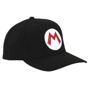 Super Mario Brothers Mario Embroidered Symbol Black Snapback Hat for Mens