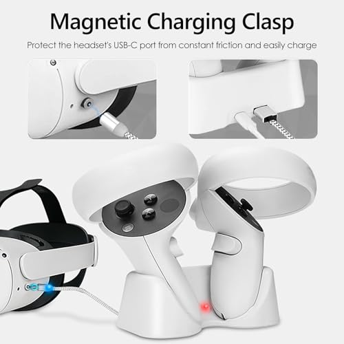 Linkidea VR Magnetic Charging Dock Station Compatible with Meta Q2 Headset & Touch Controllers, Fast Charging Charger Stand Base VR Headset Controllers (White)