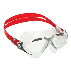 Aqua Sphere Vista Adult Swim Goggles - One-Touch Custom Fit, Wide Peripheral Vision - Durable Mask for Active Open Water Swimmers | Unisex Adult, Clear Lens, White/Red Frame, One Size (MS5050915LC)