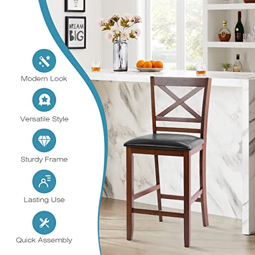 COSTWAY Bar stools Set of 4, Modern 25” Counter Height Dining Pub Stools with X-Shaped Backrest, Soft Cushion & Durable PU Seat, Simplistic Armless Kitchen Chairs for Home, Cafe Store, Restaurant (4)