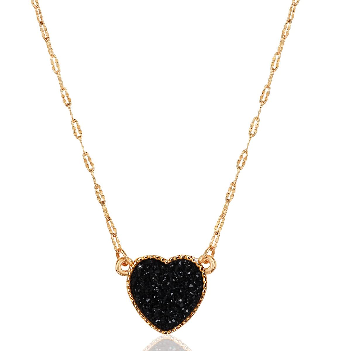 Black Heart Necklaces for Women - Black Necklaces for Women, Black Heart Necklace Gold Tone Simulated Druzy Chain, Black and Gold Necklace, Black Necklace for Women, Black and Gold Necklaces for Women