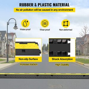 VEVOR Cable Protector Ramp, 5 Packs 2 Channels Speed Bump Hump, Rubber Modular Speed Bump Rated 11000 LBS Load Capacity, Protective Wire Cord Ramp Driveway Rubber Traffic Speed Bumps Cable Protector