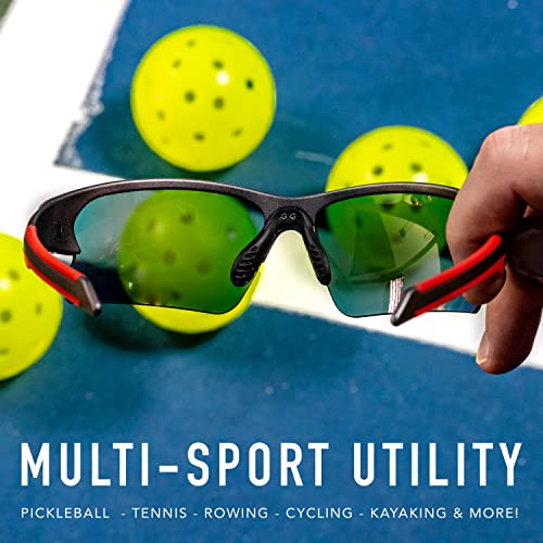 Franklin Sports Pickleball Sunglasses - All Sport UV Glasses for Tennis, Pickleball, Cycling, Rowing + More - Athletic Shades with Headband + Carry Bag, Red