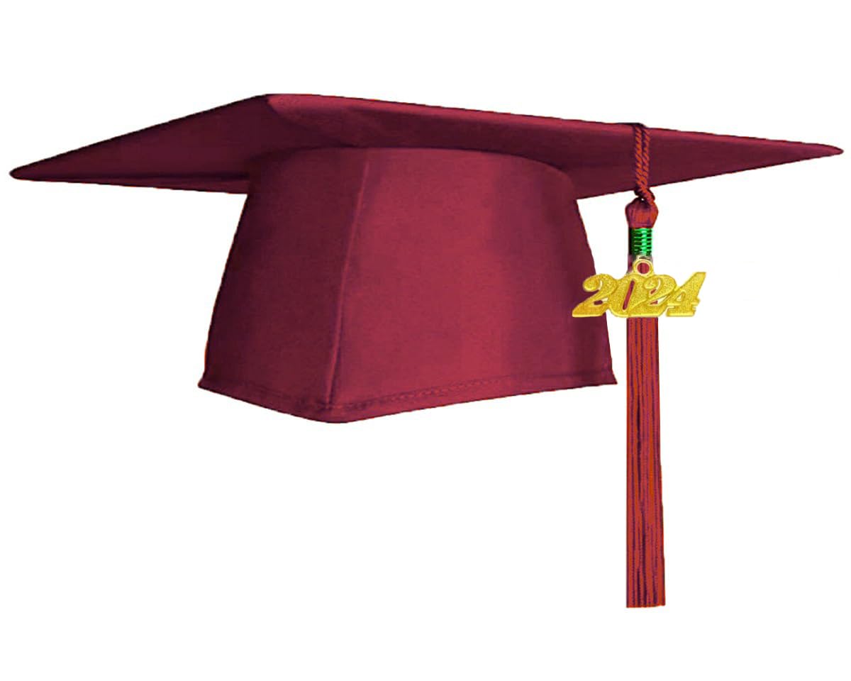 Vitosun 2024/2025 Matte Maroon Graduation Cap with Tassel Hats Burgundy for Senior High School/College Graduates Photography