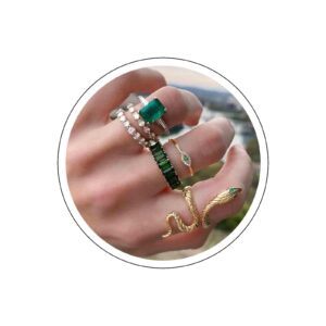 Yheakne Punk Snake Finger Rings Emerald Band Rings Adjustable Gold Knuckle Joint Rings Stackable Evil Eye Rings Set Gothic Statement Rings for Women and Girls Gifts