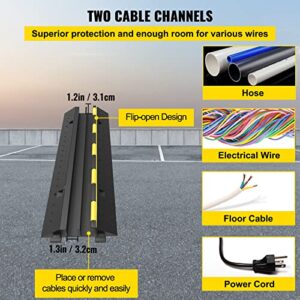 VEVOR Cable Protector Ramp, 5 Packs 2 Channels Speed Bump Hump, Rubber Modular Speed Bump Rated 11000 LBS Load Capacity, Protective Wire Cord Ramp Driveway Rubber Traffic Speed Bumps Cable Protector