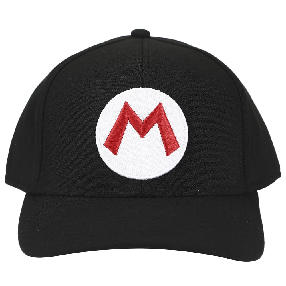 Super Mario Brothers Mario Embroidered Symbol Black Snapback Hat for Mens