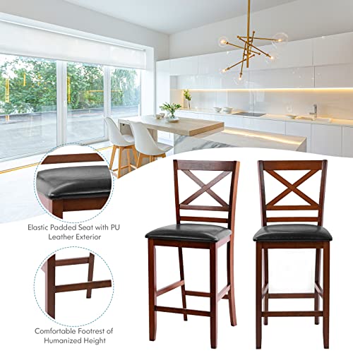 COSTWAY Bar stools Set of 4, Modern 25” Counter Height Dining Pub Stools with X-Shaped Backrest, Soft Cushion & Durable PU Seat, Simplistic Armless Kitchen Chairs for Home, Cafe Store, Restaurant (4)