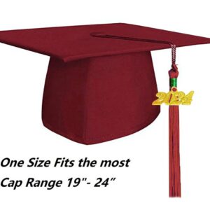 Vitosun 2024/2025 Matte Maroon Graduation Cap with Tassel Hats Burgundy for Senior High School/College Graduates Photography