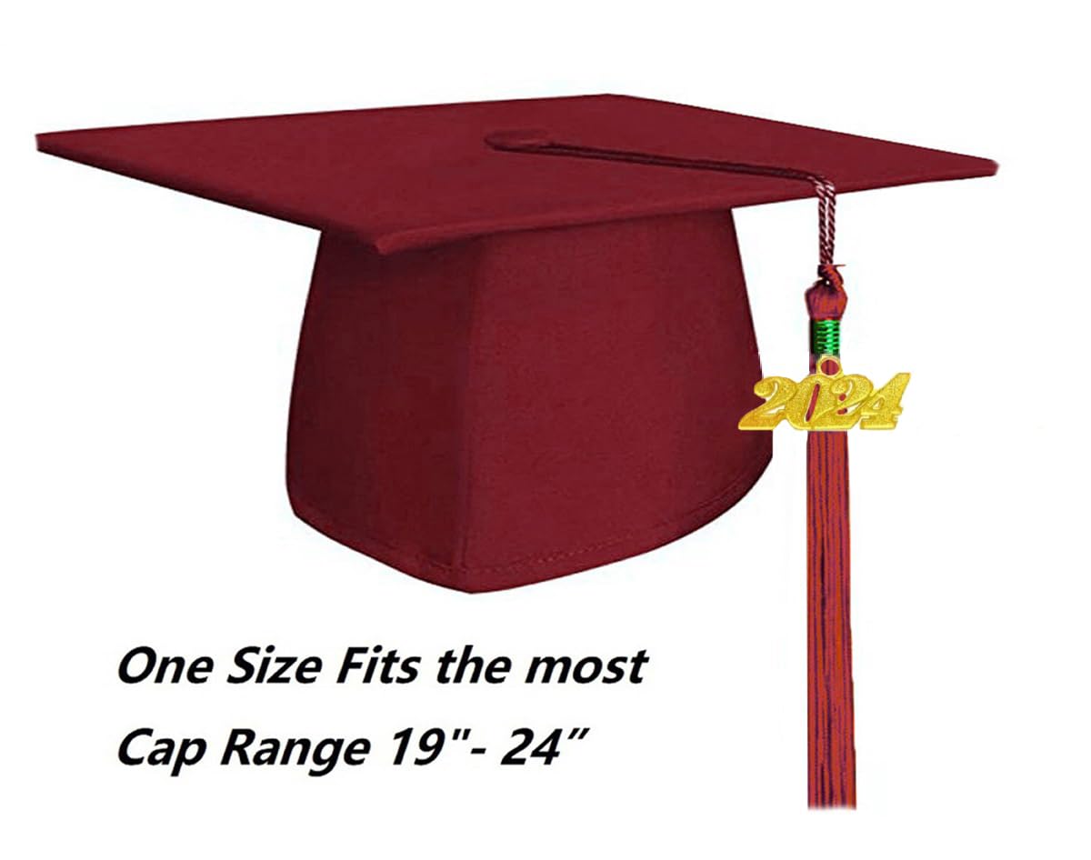 Vitosun 2024/2025 Matte Maroon Graduation Cap with Tassel Hats Burgundy for Senior High School/College Graduates Photography