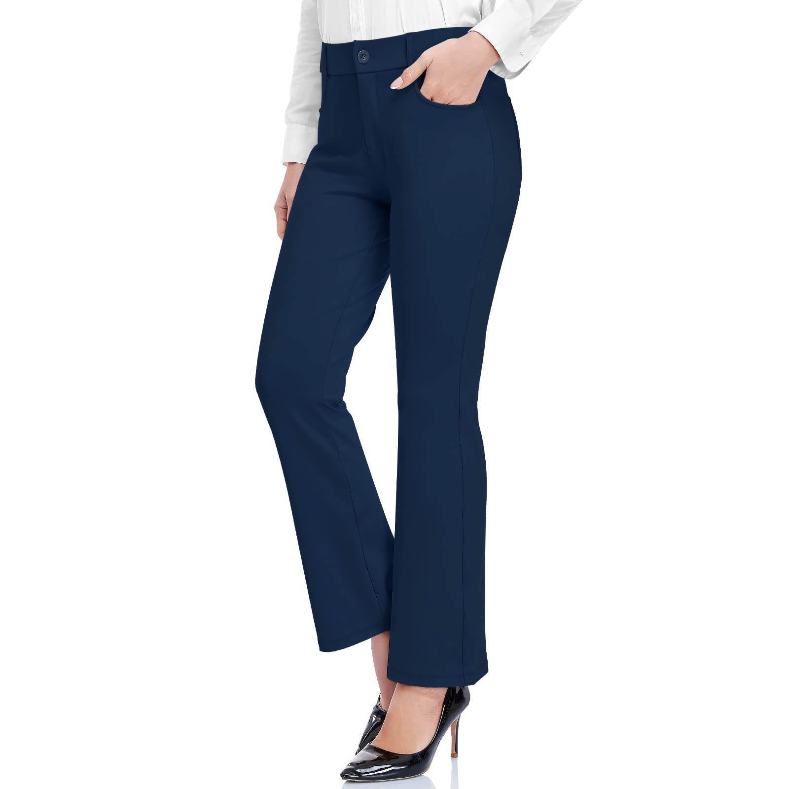 HISKYWIN Womens Dress Pants Stretch Work Office Business Casual Slacks Comfy Yoga Golf Pants with Pockets HF838-Navy Blue-XXL