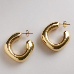 Thick Gold Chunky Hoops Earrings for Women Water Proof,18K Real Gold Plated Open Hoop Lightweight Hollow Non-Tarnish Earrings For Women