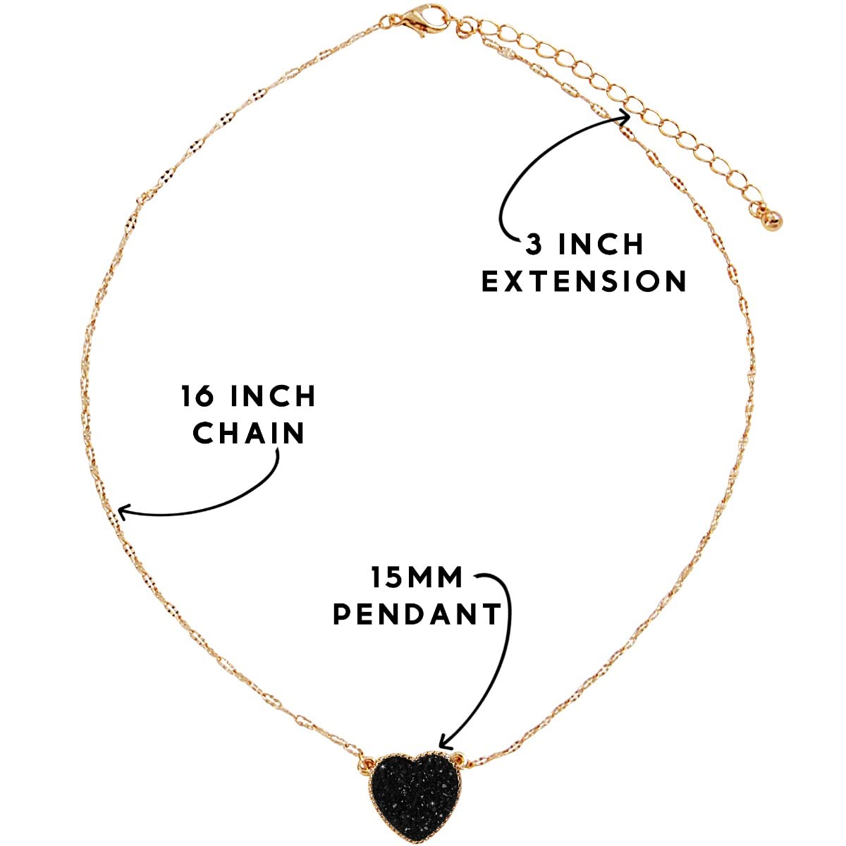 Black Heart Necklaces for Women - Black Necklaces for Women, Black Heart Necklace Gold Tone Simulated Druzy Chain, Black and Gold Necklace, Black Necklace for Women, Black and Gold Necklaces for Women