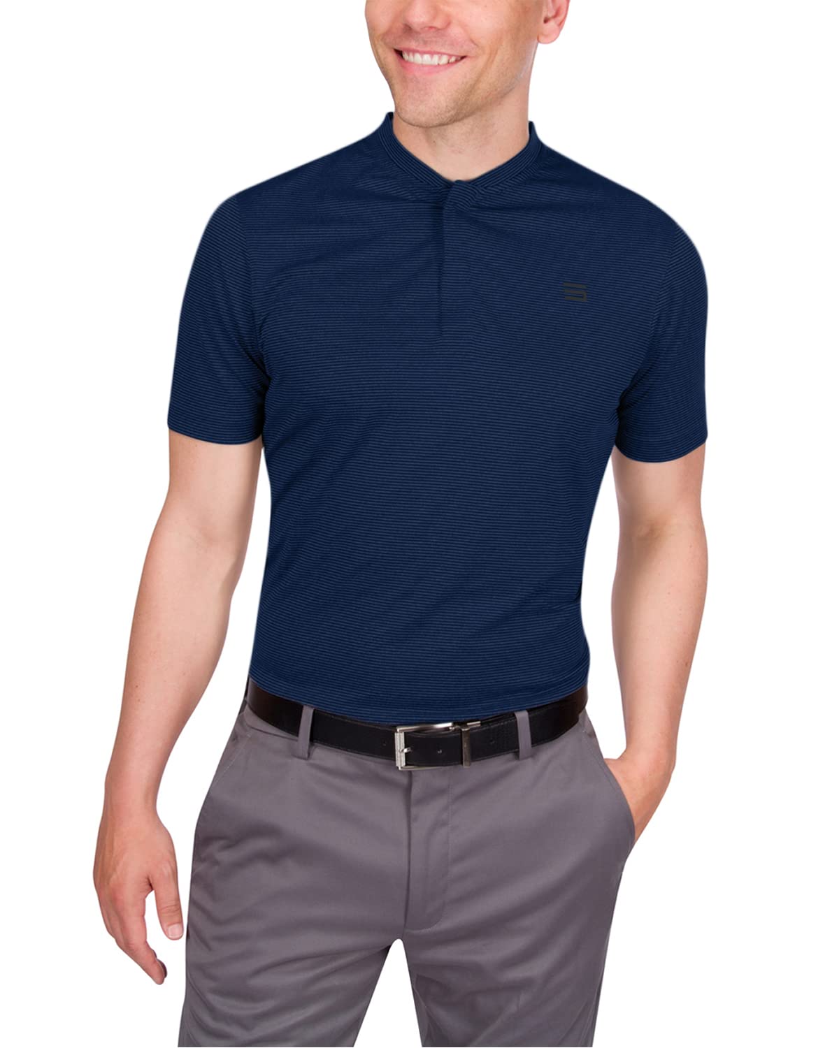 Three Sixty Six Quick Dry Collarless Golf Shirts for Men - Short Sleeve Casual Polo, Stretch Fabric Marine Navy