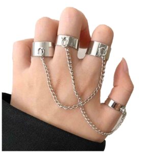 Yheakne Punk Chain Finger Rings Silver Open Cuff Rings Adjustable Knuckle Joint Rings Set Stackable Gothic Rings Statement Rings for Women and Girls Gifts