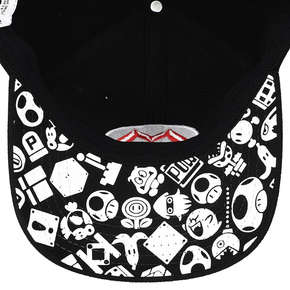 Super Mario Brothers Mario Embroidered Symbol Black Snapback Hat for Mens