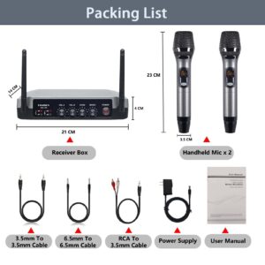 KOMISON UHF Handheld Wireless Karaoke Microphone System with Echo Cordless Mic Box with Receiver Metal for Singing Speech Meeting Church Wedding Home KTV Set, 280FT