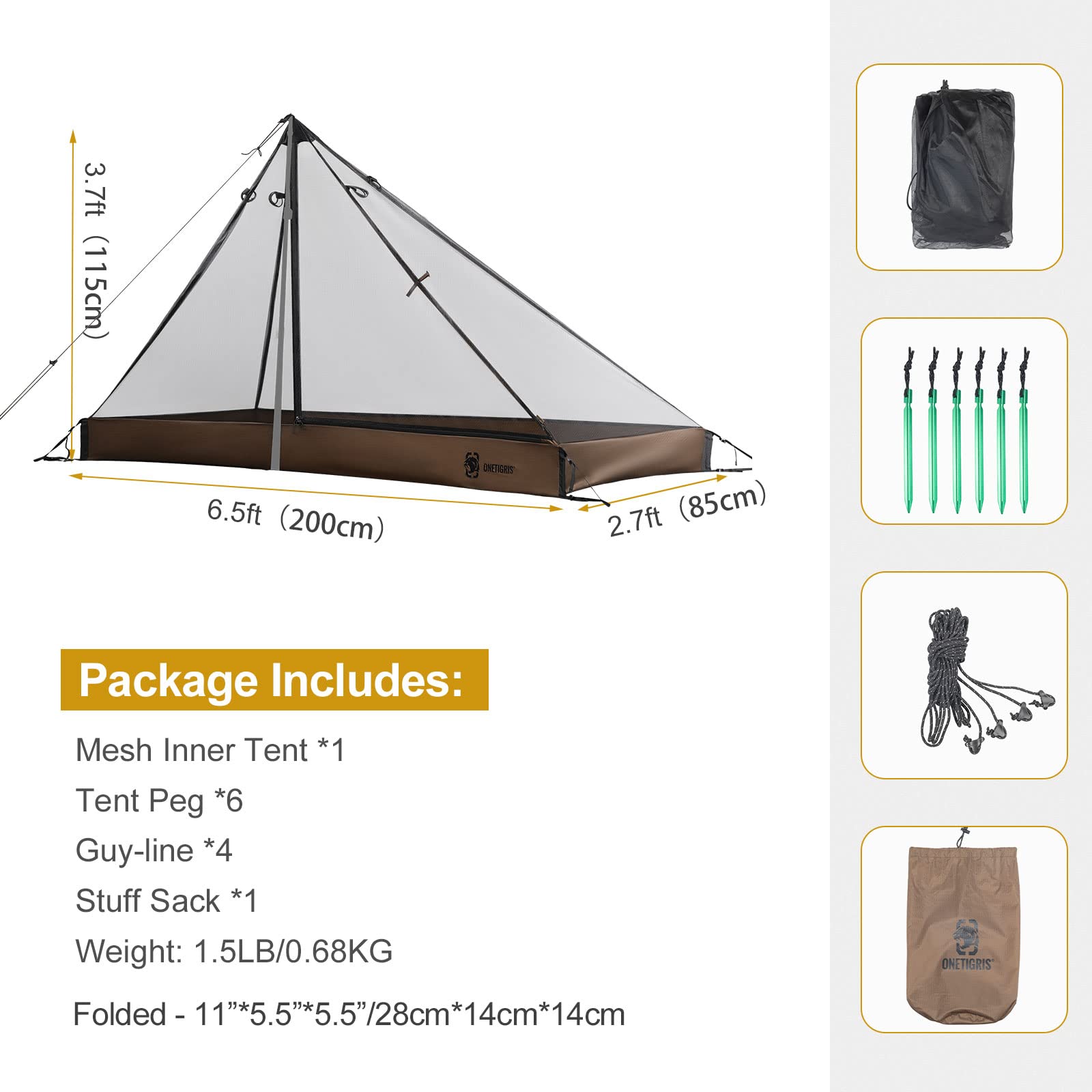 OneTigris Mesh Teepee Tent, Ultralight 1 Person Screen Room with Waterproof Bathtub Floor for Outdoor Camping Hiking Backpacking Bushcraft Tarp Hot Tent Shelter