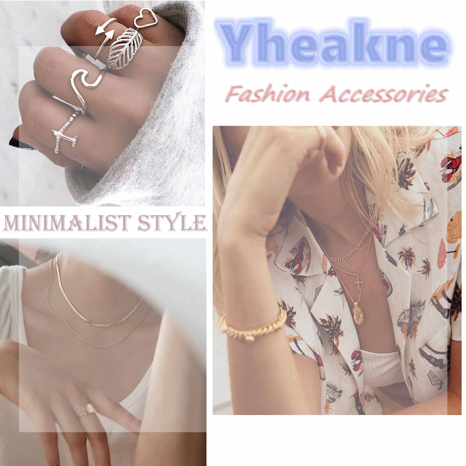 Yheakne Punk Chain Finger Rings Silver Open Cuff Rings Adjustable Knuckle Joint Rings Set Stackable Gothic Rings Statement Rings for Women and Girls Gifts