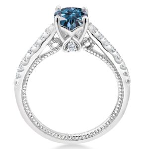 Gem Stone King 925 Sterling Silver Persian Blue Moissanite and White Created Sapphire Engagement Ring For Women (1.27 Cttw, Cushion 6MM, Gemstone Birthstone, Available In Size 5, 6, 7, 8, 9)