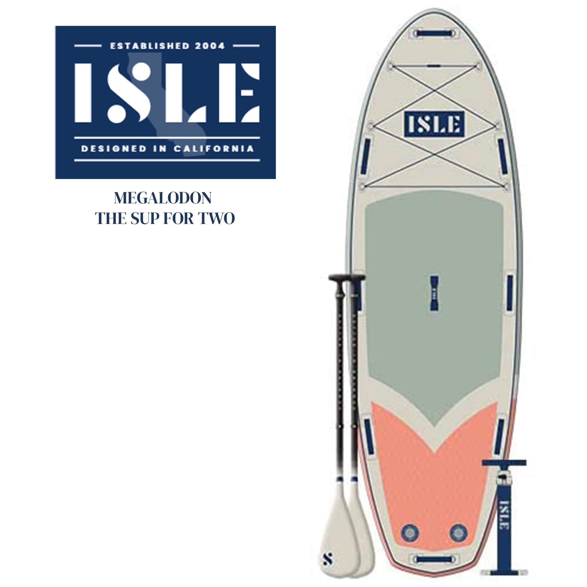 ISLE Megalodon Inflatable Stand Up Paddle Board & iSUP Bundle Accessory Pack - Up to 1,050 lbs Capacity — Durable, Lightweight, Stable — 12' L x 45" W x 8" OR 15' L x 56" W x 8" (Seafoam/Peach, 15')