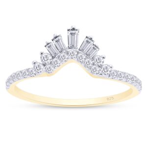 3/8 Carat Baguette & Round Cut White Natural Diamond Contour Crown Enhancer Guard Band Ring Jewelry for Women in 14K Yellow Gold Over Sterling Silver (0.37 Cttw, Color- I-J, Clarity- I2-I3)-6.5