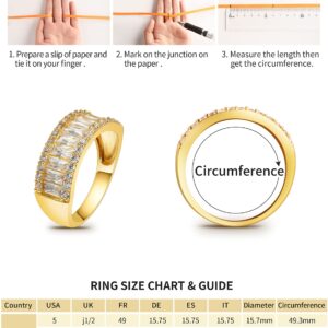 Beutirer Wedding Rings for Women, 18K Gold Plated Promise Wedding Band for Women, 3-Row Round and Baguette Emerald Cut Cubic Zirconia Engagement Rings, Anniversary Rings, Gold Rings for Women Size 5-9